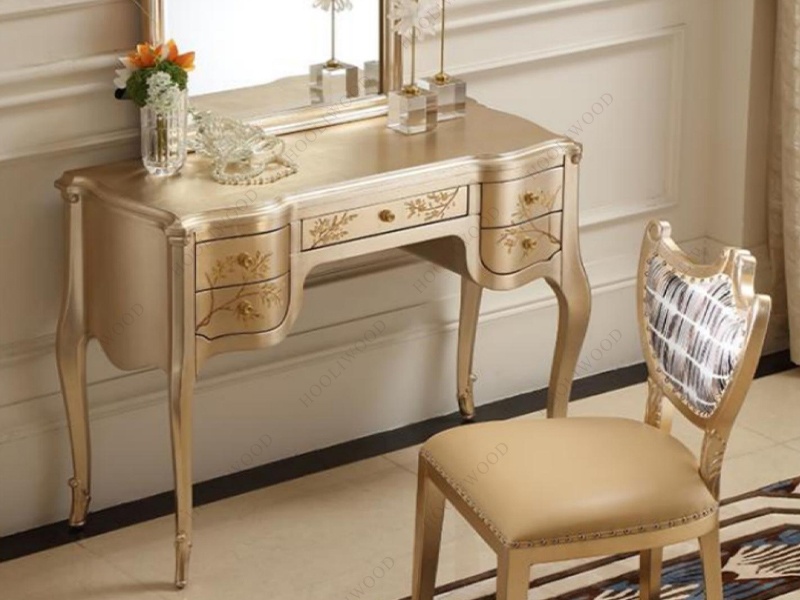 High End New French Classic Design Gold Wooden Dressing Table With Drawers High End New French Classic Design Gold Wooden Dressing Table With Drawers