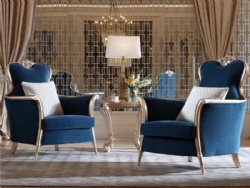 Elegant classic simple French Blue Velvet Fabric Chiar