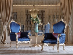 Classic design vintage furniture blue fabric lounge chair
