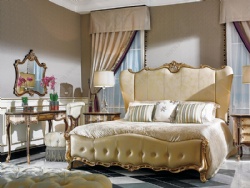 Villa High End Bedroom Furniture Gold Wooden Fabric Double Bed