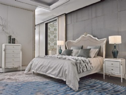 High Quality Simple Classic Elegant White Wood Gray Fabric Princess Bed