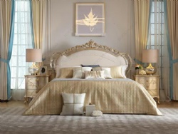 Classic Furniture Bedroom Solid Wood Carved Girl Flower Vine Leather Bed