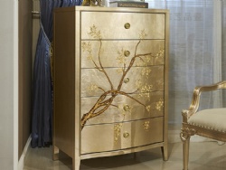 French Neoclassical Golden Tree Painting Solid Wood Bedside Table