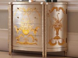 French Neoclassical Gold Hand-painted Floral Pattern Chest With 4 Drawer