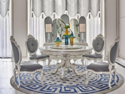 French Style Villa Furniture Dining Room White Paint Solid Wood Carved Round Dining Table