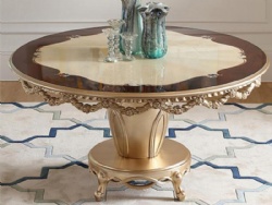 Rococo Style French Furniture Round Solid Wood Carved Gold Dining Table
