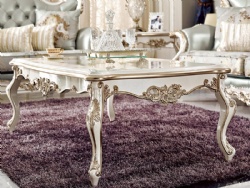 High-end Residential Furniture Living Room White Solid Wood Carved Square Coffee Table