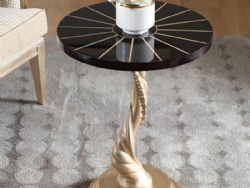 Classic Unique Design Solid Wood Black And Gold Round Small Coffee Table