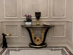High-end Villa French Style Dark Black Gold Solid Wood Carved Painted Console Table