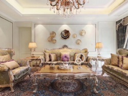 Villa New French Classic Design Golden Solid Wooden Carving Fabric Sofa Set