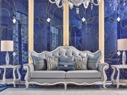 Simple Classic French White And Light Blue Living Room Sofa